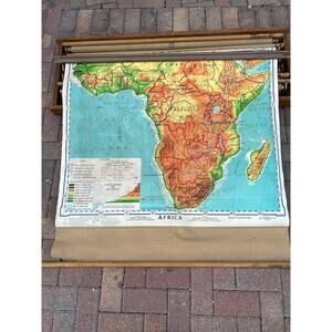 Vintage 1964 Denoyer Geppert Pull Down Map, Oak Frame, 6 Maps